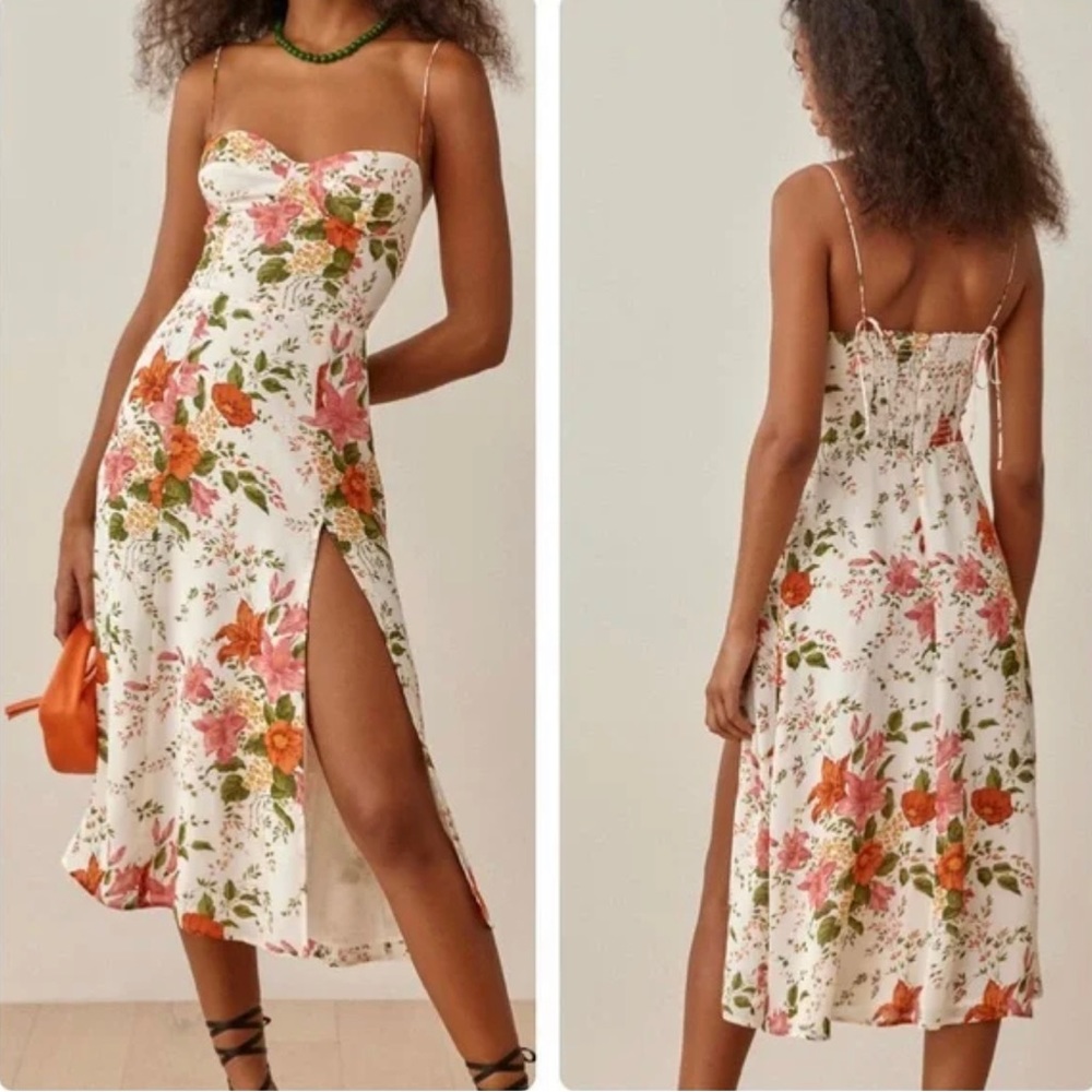 Reformation Juliette Floral Slit Midi Dress in Tropique size 10.